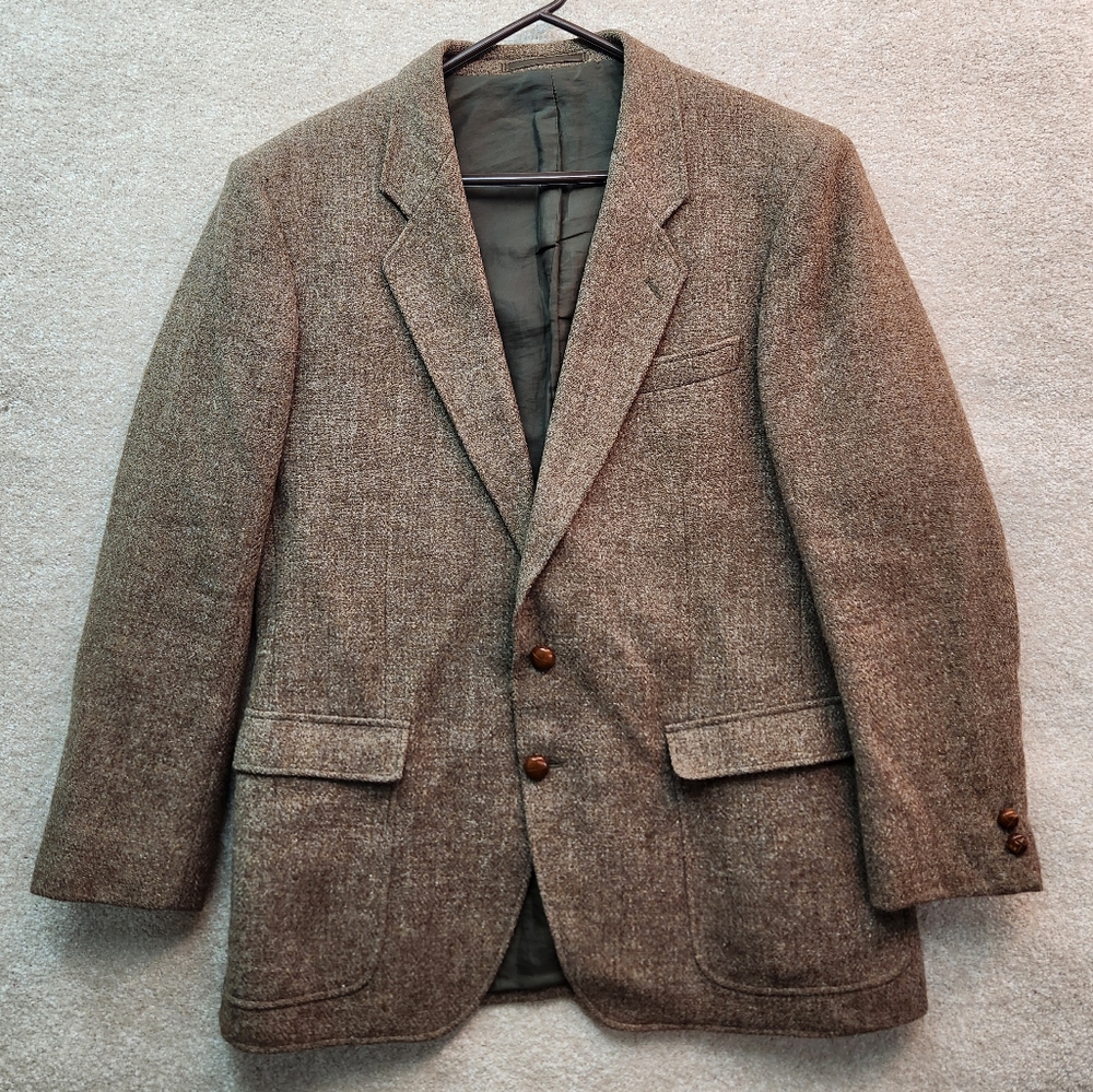 Harris Tweed 100% Scottish Wool Suit Coat Blazer Size 46 Brown 2XL